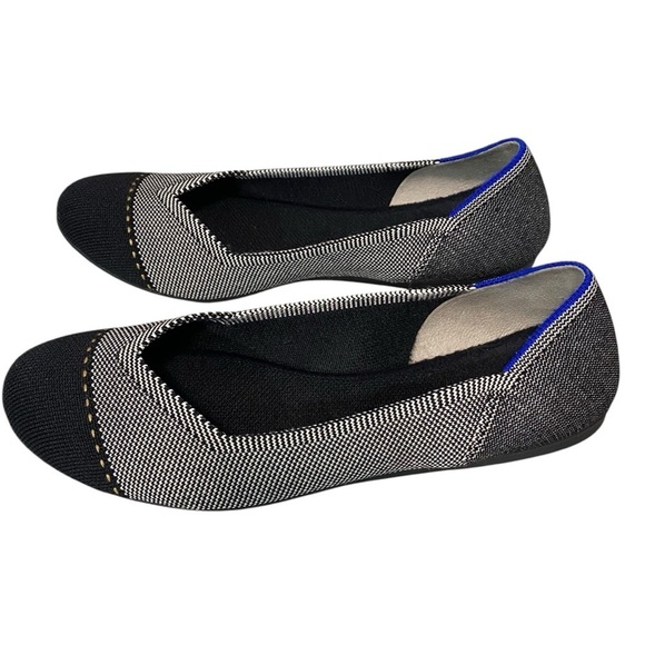 ROTHY’S - SIZE 8.5 WOMEN’S - THE FLAT STYLE -BLACK/WHITE & ROYAL BLUE ACCENT S4 - Picture 6 of 9